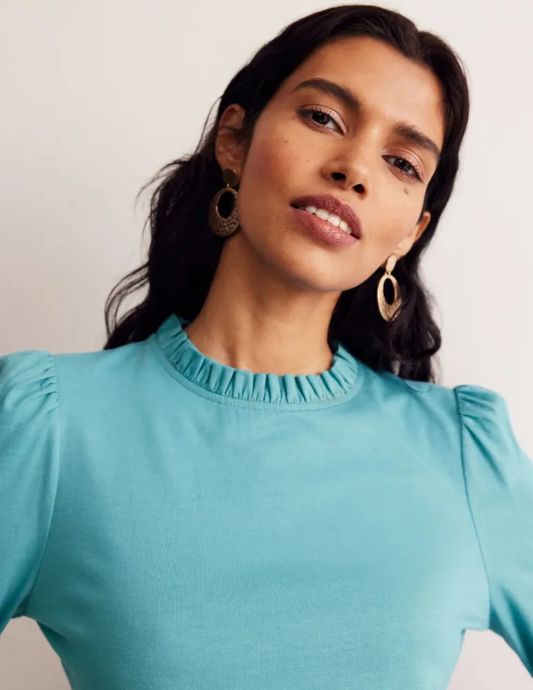 Supersoft Frill Detail Top-Blue Grass-Boden Flash Sale