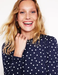 Supersoft Frill Detail Top-French Navy, Sparse Spot-Boden Fashion