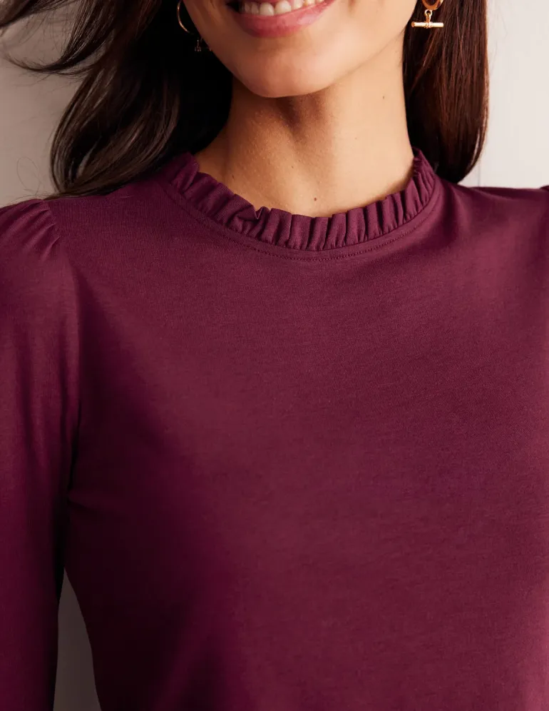 Supersoft Frill Detail Top-Deep Wisteria-Boden Discount