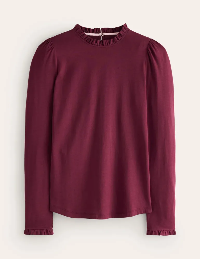 Supersoft Frill Detail Top-Deep Wisteria-Boden Discount