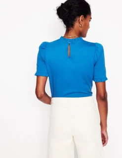 Supersoft Frill Detail T-shirt-Gallery Blue-Boden Outlet