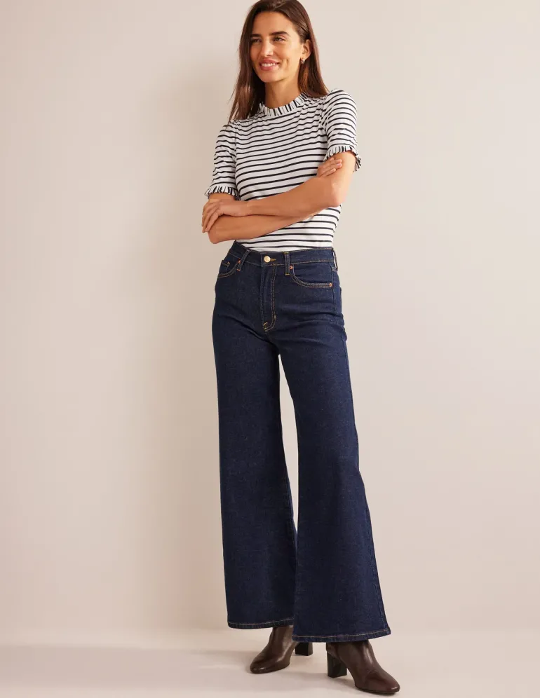 Supersoft Frill Detail T-shirt-Ivory, Navy Stripe-Boden Discount