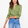 Supersoft Frill Henley Top-Larch Green-Boden New