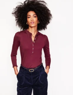 Supersoft Frill Henley Top-Deep Wisteria-Boden Outlet