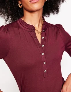 Supersoft Frill Henley Top-Deep Wisteria-Boden Outlet