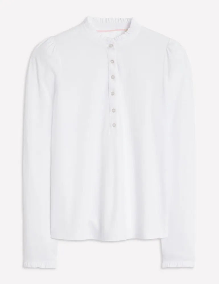 Supersoft Frill Henley Top--Boden Fashion