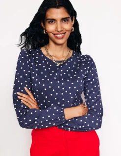 Supersoft Long Sleeve Top-French Navy, Sparse Spot-Boden Hot