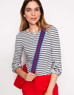 Supersoft Long Sleeve Top-Ivory, Navy-Boden Cheap