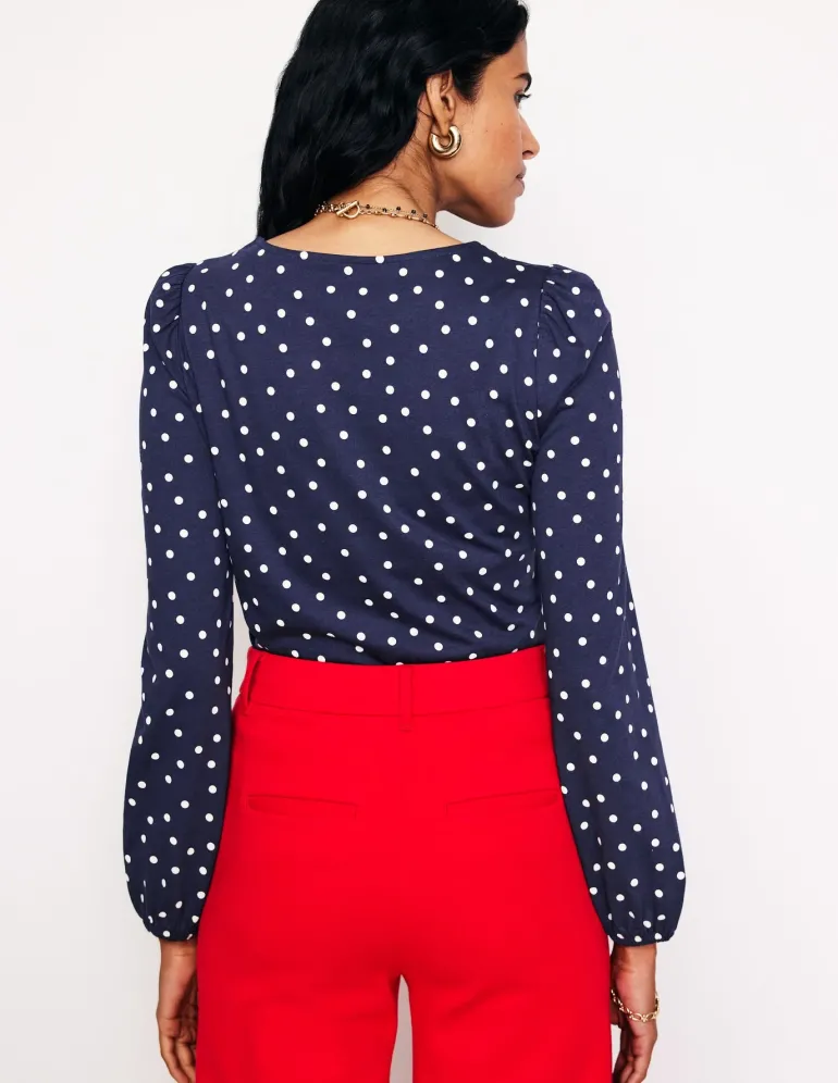 Supersoft Long Sleeve Top-French Navy, Sparse Spot-Boden Hot