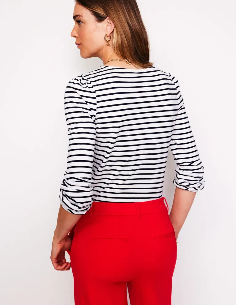 Supersoft Long Sleeve Top-Ivory, Navy-Boden Cheap