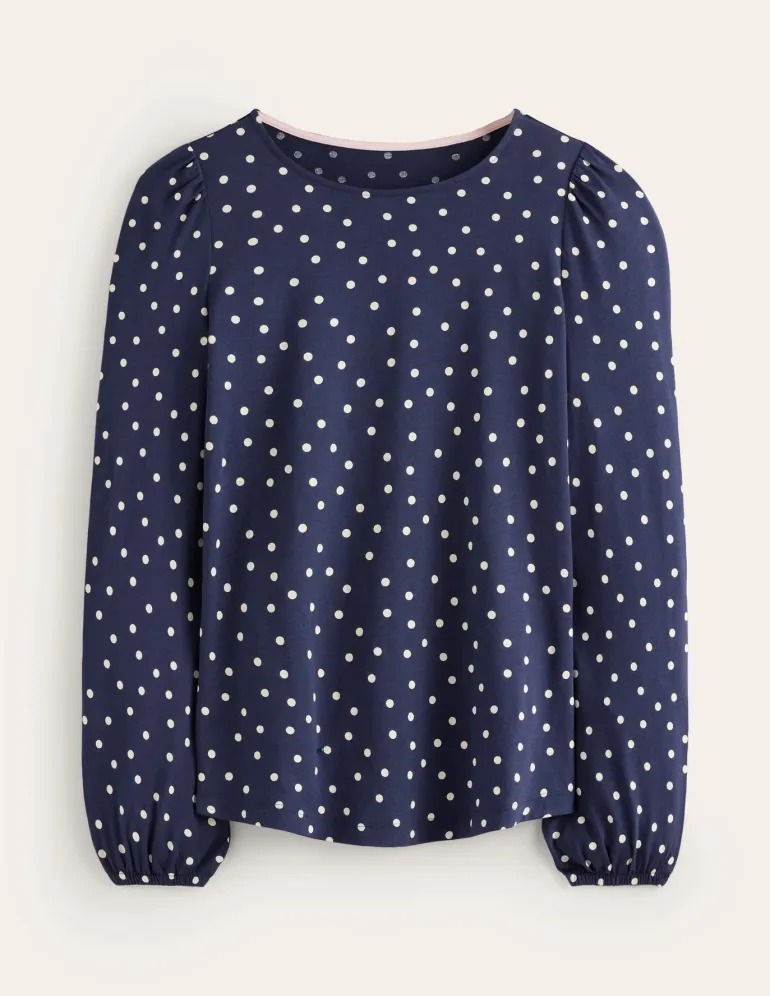 Supersoft Long Sleeve Top-French Navy, Sparse Spot-Boden Hot