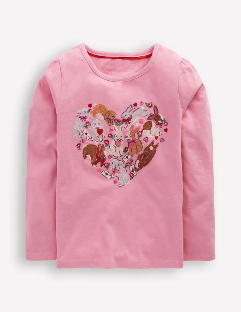 Superstitch Puff Sleeve Top-Bubblegum Pink Bunnies-Boden Fashion