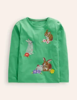 Superstitch Puff Sleeve Top-Jade Bunnies-Boden Outlet
