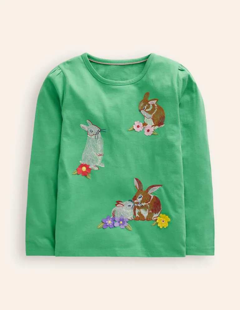 Superstitch Puff Sleeve Top-Jade Bunnies-Boden Outlet
