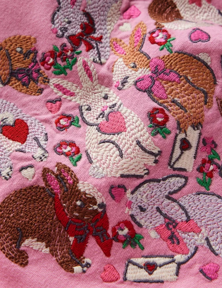 Superstitch Puff Sleeve Top-Bubblegum Pink Bunnies-Boden Fashion