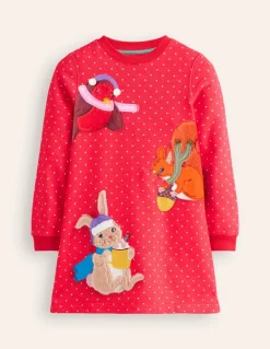 Sweatshirt Appliqué Dress-Rose Pink Pin Spot Animals-Boden Discount