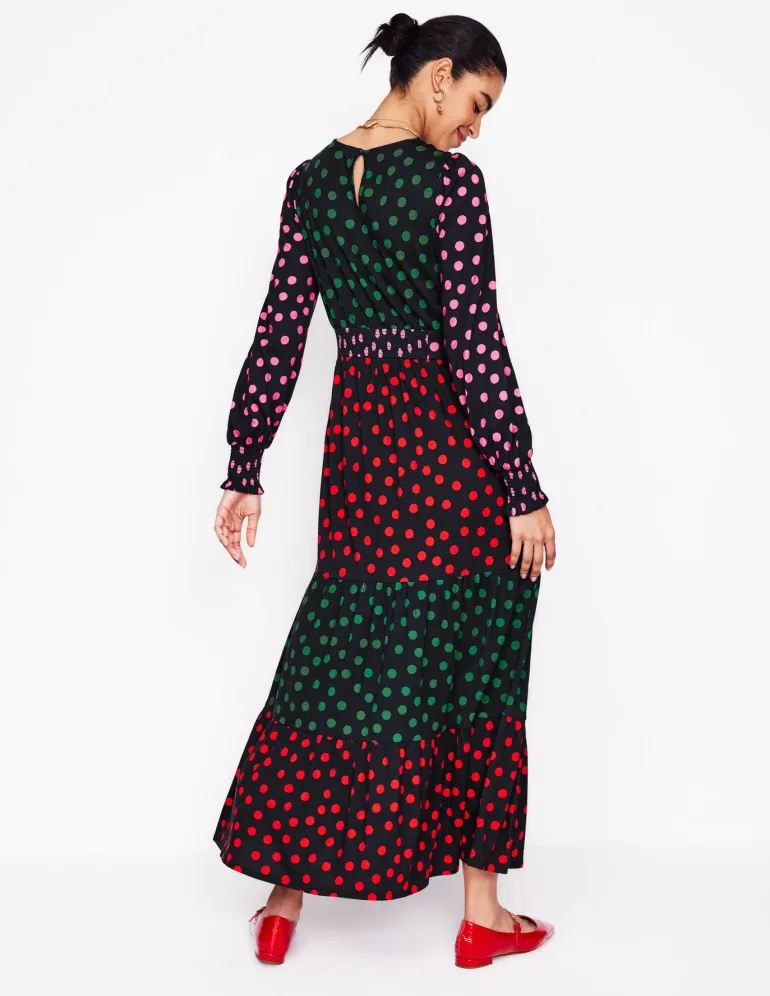 Tabitha Tiered Jersey Dress-Multi, Abstract Dot-Boden Best
