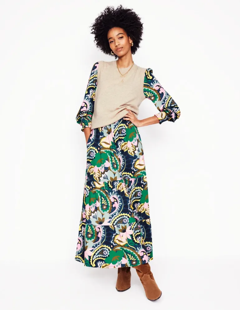 Tabitha Tiered Jersey Dress-Green, Botanical Paisley-Boden Best Sale