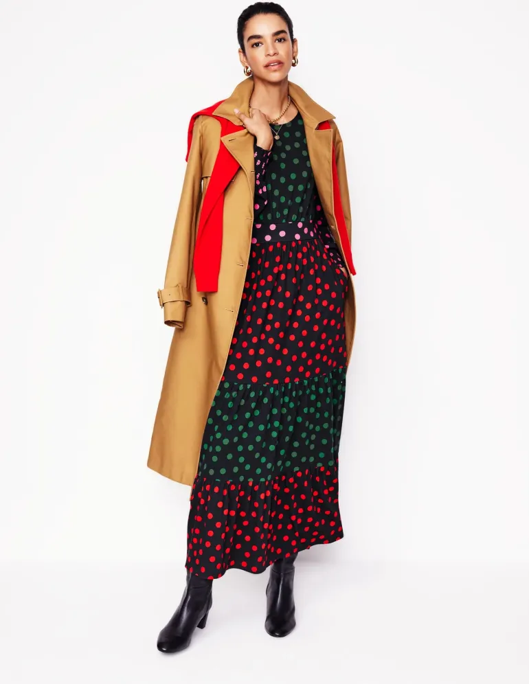 Tabitha Tiered Jersey Dress-Multi, Abstract Dot-Boden Best