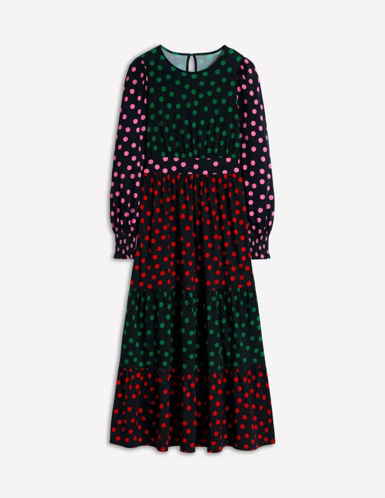 Tabitha Tiered Jersey Dress-Multi, Abstract Dot-Boden Best
