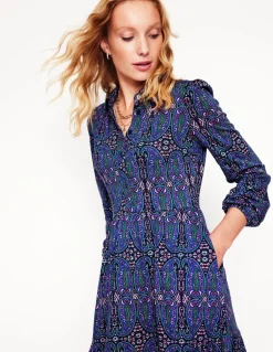 Tiered Jersey Shirt Dress-Navy, Paisley Bud Variation-Boden Online