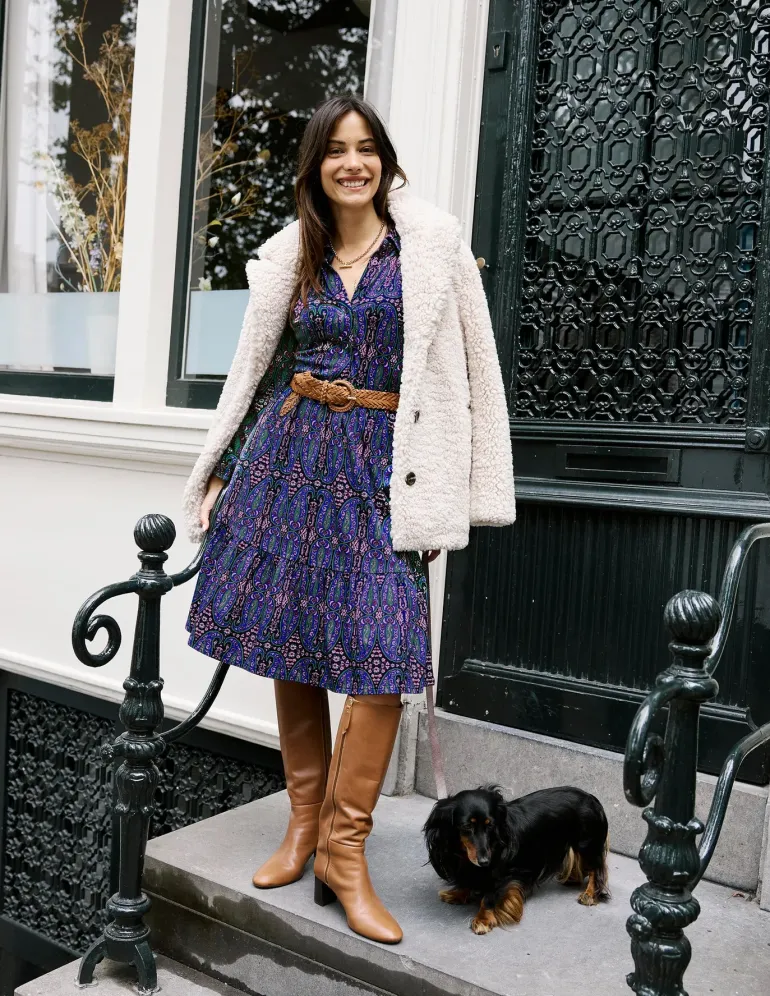 Tiered Jersey Shirt Dress-Navy, Paisley Bud Variation-Boden Online