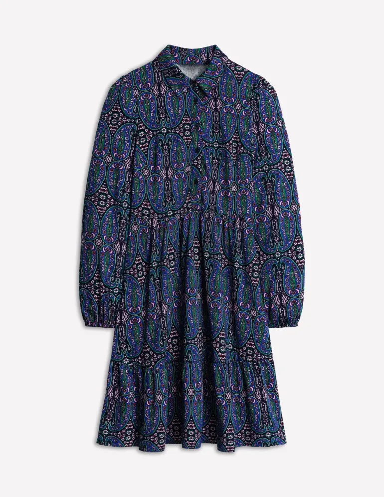 Tiered Jersey Shirt Dress-Navy, Paisley Bud Variation-Boden Online
