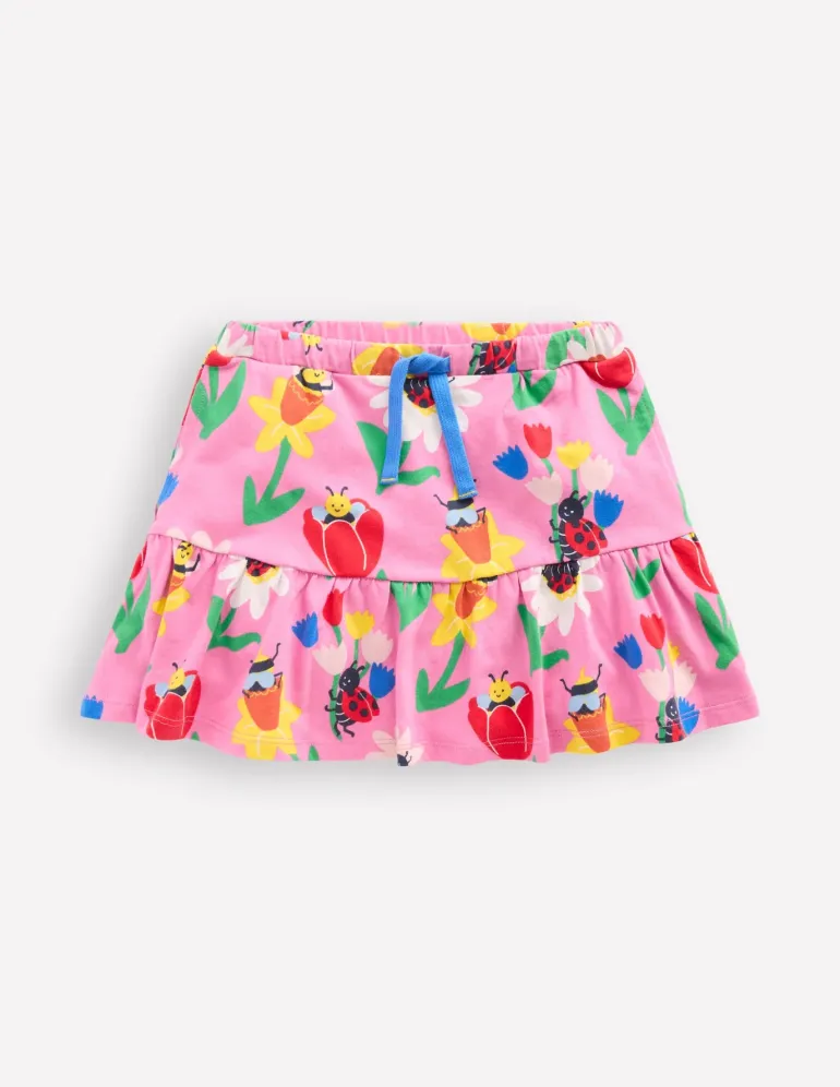 Tiered Jersey Skort-Sugared Lilac Spring Garden-Boden Outlet