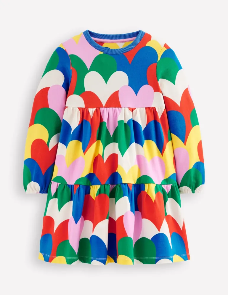 Tiered Sweatshirt Dress-Multi Collage Hearts-Boden Clearance