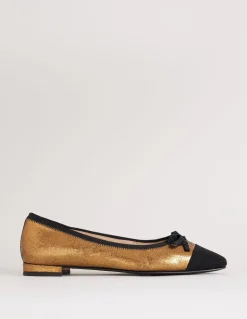 Toe Cap Ballet Flat-Bronze Metallic Leather-Boden Cheap