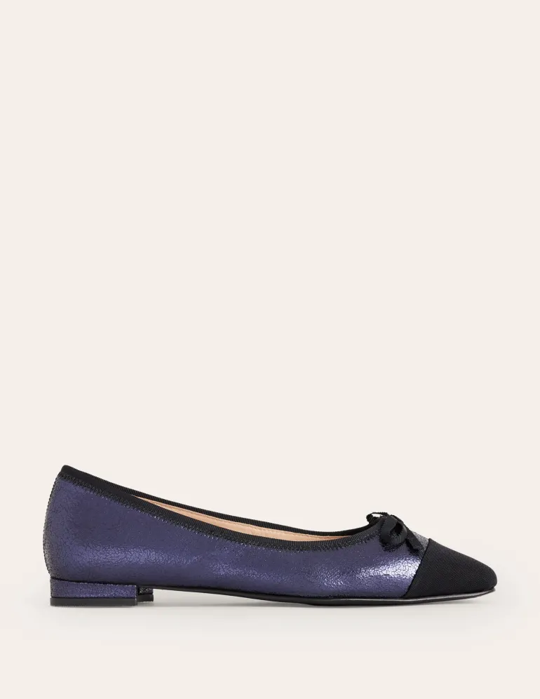 Toe Cap Ballet Flat-Navy Crackle Leather-Boden Shop