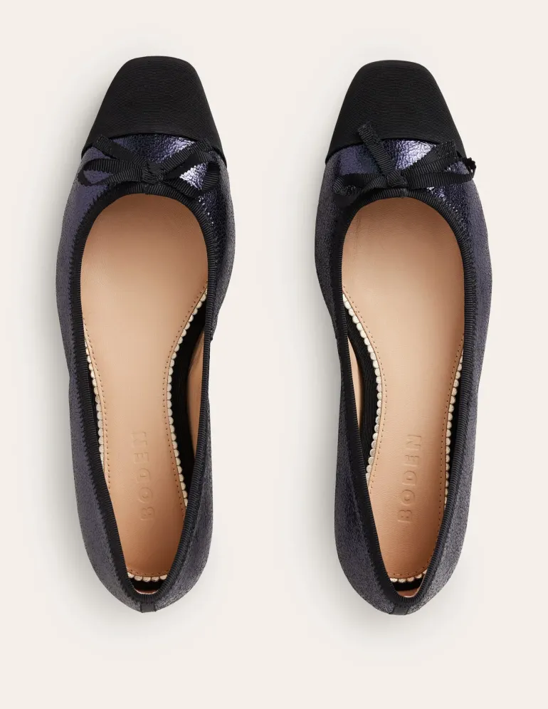 Toe Cap Ballet Flat-Navy Crackle Leather-Boden Shop