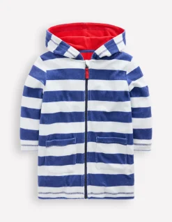 Towelling Zip-Up Throw-On-Sapphire Blue Stripe-Boden Clearance