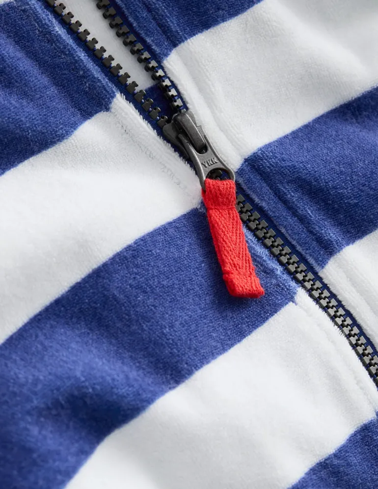 Towelling Zip-Up Throw-On-Sapphire Blue Stripe-Boden Clearance