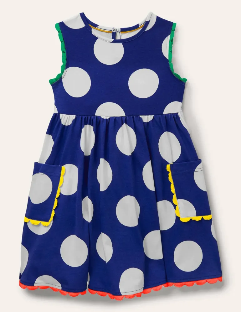 Trim Detail Jersey Dress-Blue Wave Jumbo Spot-Boden Discount