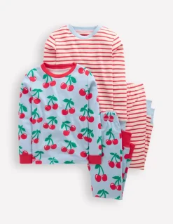 Twin Pack Snug Pajamas-Misty Blue Cherries-Boden Sale