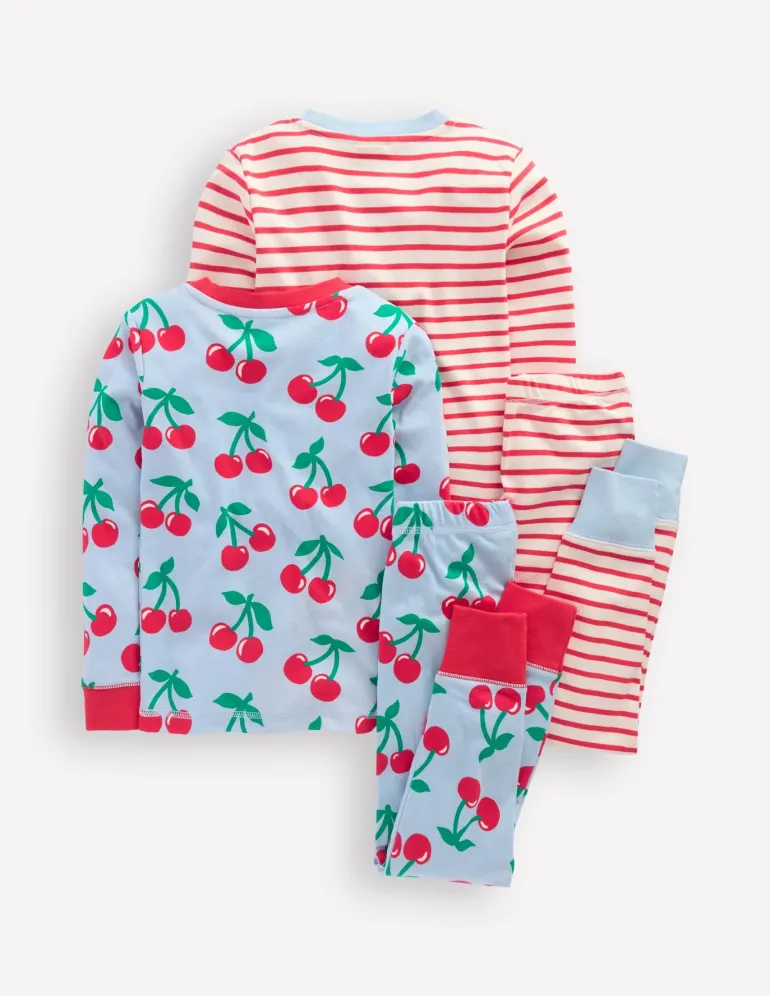 Twin Pack Snug Pajamas-Misty Blue Cherries-Boden Sale