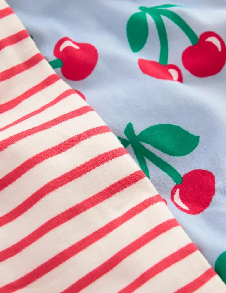 Twin Pack Snug Pajamas-Misty Blue Cherries-Boden Sale