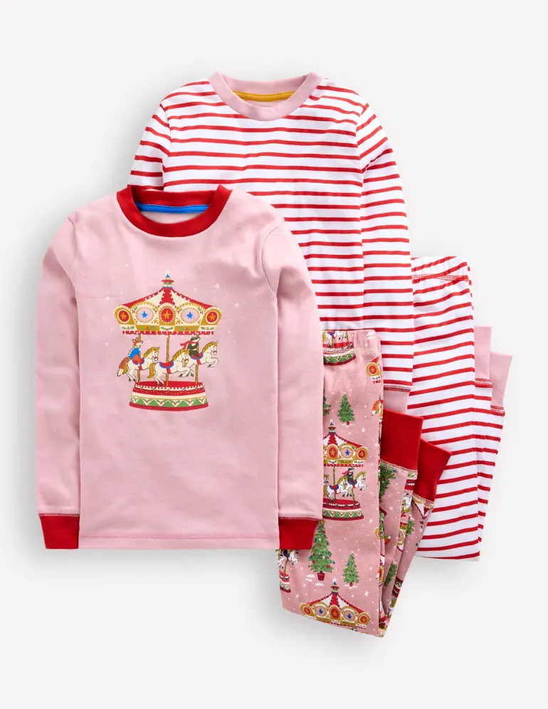 Twin Pack Snug Pyjamas-Vintage Pink Carousel-Boden Shop