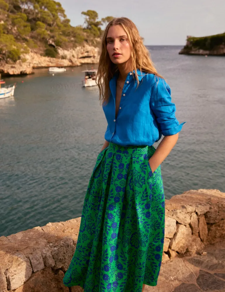 Verity Linen Midi Skirt-Structured Meadow-Boden Flash Sale