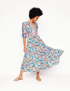 Violet Cotton Midi Dress-Multi, Meadow Paisley-Boden Flash Sale
