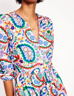 Violet Cotton Midi Dress-Multi, Meadow Paisley-Boden Flash Sale