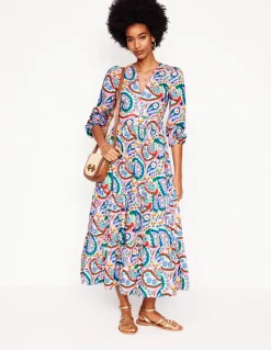 Violet Cotton Midi Dress-Multi, Meadow Paisley-Boden Flash Sale