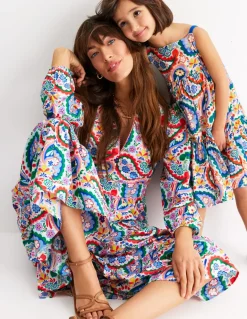 Violet Cotton Midi Dress-Multi, Meadow Paisley-Boden Flash Sale