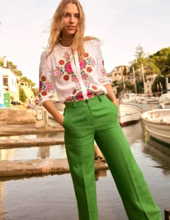 Westbourne Linen Pants-Iguana Green-Boden Cheap