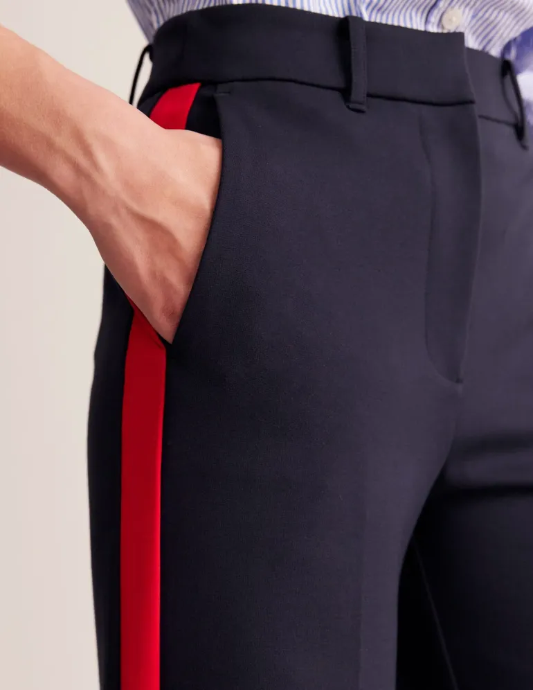 Westbourne Ponte Trousers-Navy, Red Stripe-Boden Best
