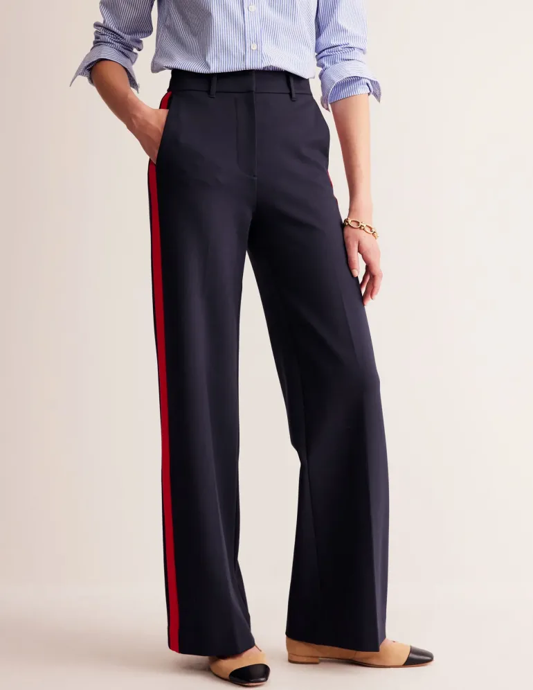 Westbourne Ponte Trousers-Navy, Red Stripe-Boden Best