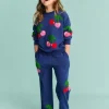 Wide Leg Applique Jogger-Starboard Blue Cherries-Boden Flash Sale