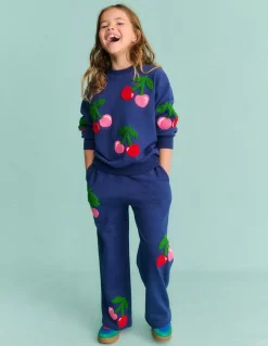 Wide Leg Applique Jogger-Starboard Blue Cherries-Boden Flash Sale