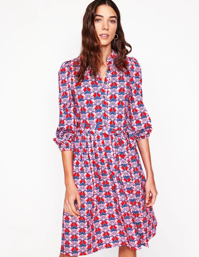 Willow Frill Short Shirt Dress-Poppy Red, Daisy Bloom Geo-Boden Discount